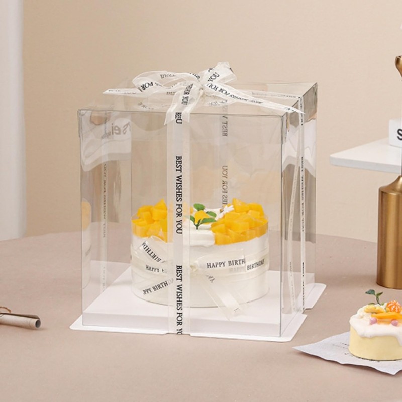 Clear Cake Box 6 Pack 10x10x9 Inch 2-Layer Tall Carrier with Ribbon gallery