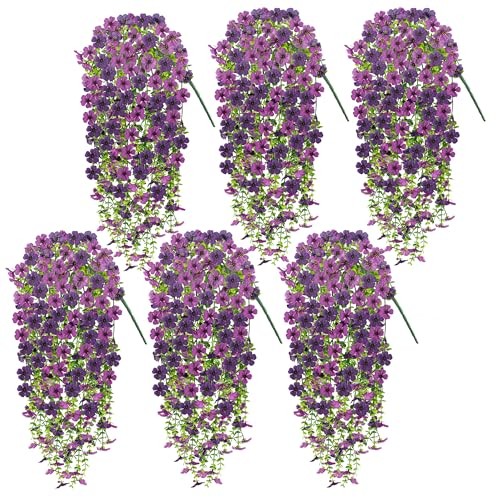 Artificial Hanging Petunia Flowers, 6 Pack UV Resistant Silk Lotus + Purple gallery
