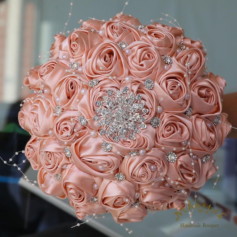Mhojpik Bridal Wedding Bouquet Round Bling Brooch Holding Bouquet Artificial gallery