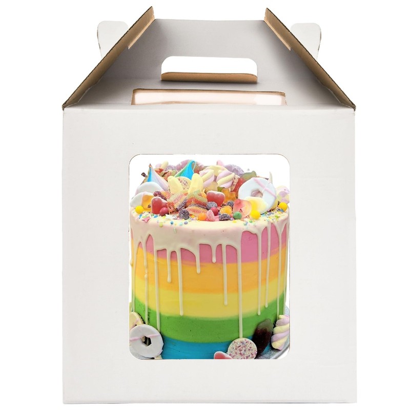 10x10x10 Inch Tall Cake Boxes With Window Large Tiered Carrier Bakery White