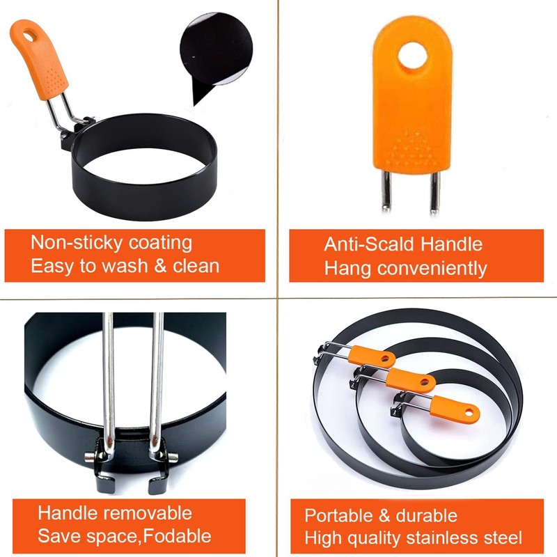 6 Packs Professional Egg Ring Pancake Ring Set,Non-Stick Stainless Steel 6" P... gallery