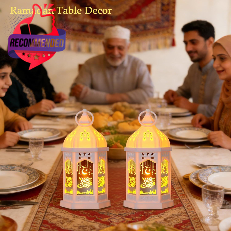 Ramadan Lantern Lights Battery Powered White Eid Decorations 2 Pack Set for Home gallery