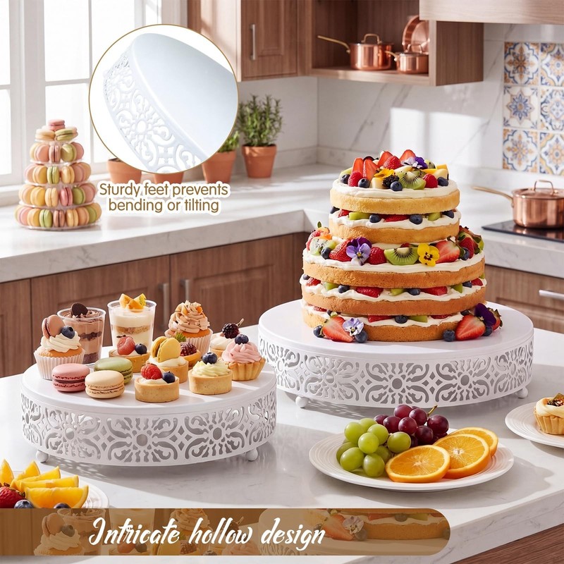 Wenqik 2 Pcs White Metal Cake Stand, 14" 16" Large Round Cupcake Stand Desser... gallery