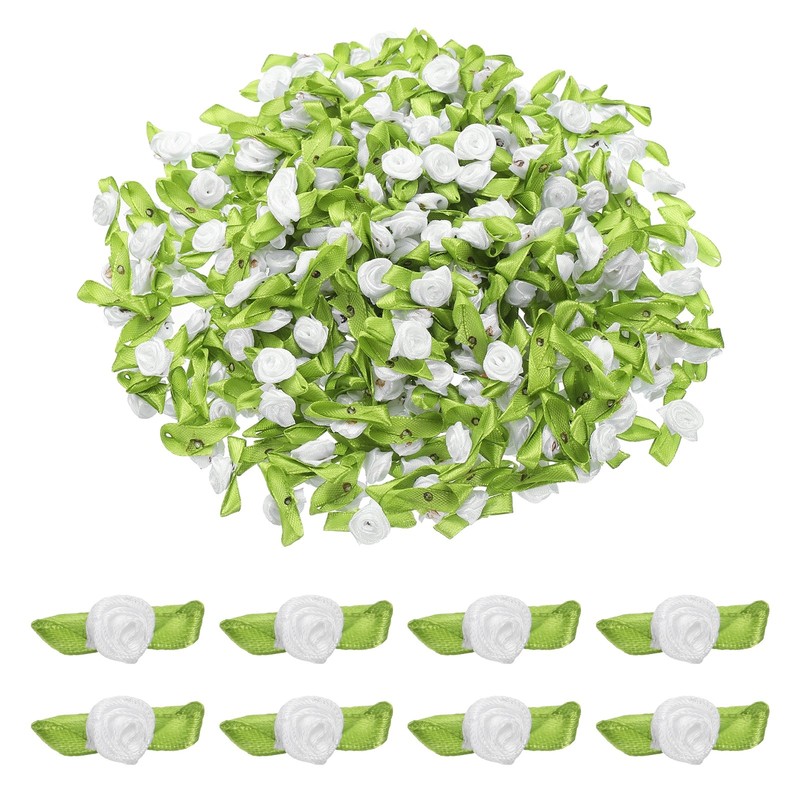 500 Pcs Mini Ribbon Roses Flowers Bows for Crafts, 15mm/0.6″ Dia, White