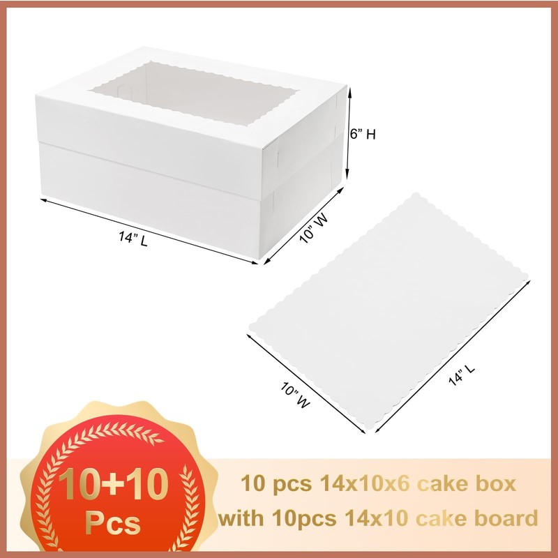 10pcs 14x10x6 Quarter Sheet Cake Boxes with 10 pcs Cake Boards - Rectangle Ba... gallery