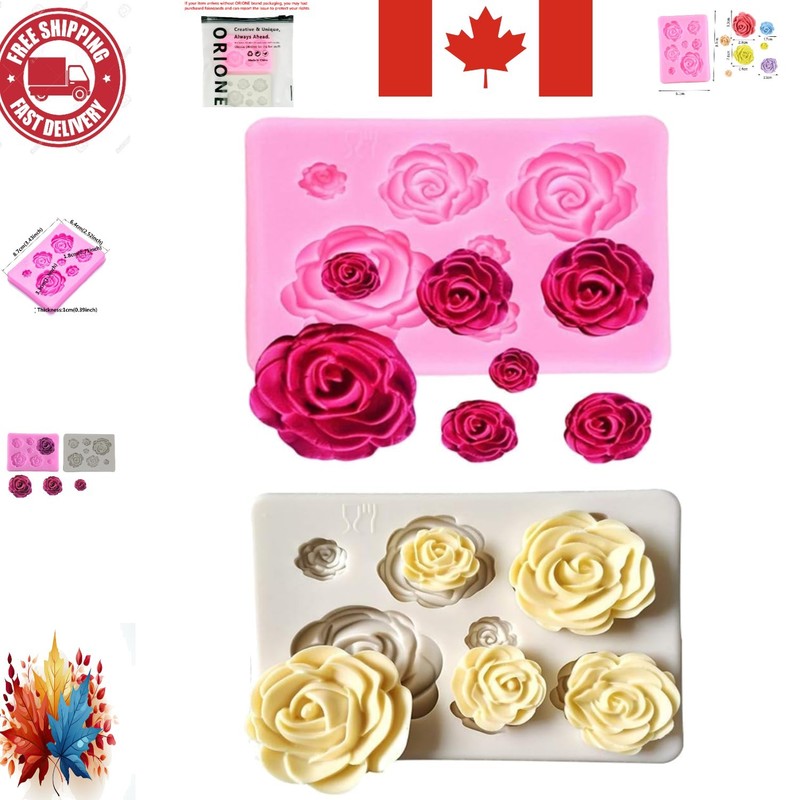 Heat Resistant 2PCS Silicone Rose Flower Molds for Wedding Cakes & Treats