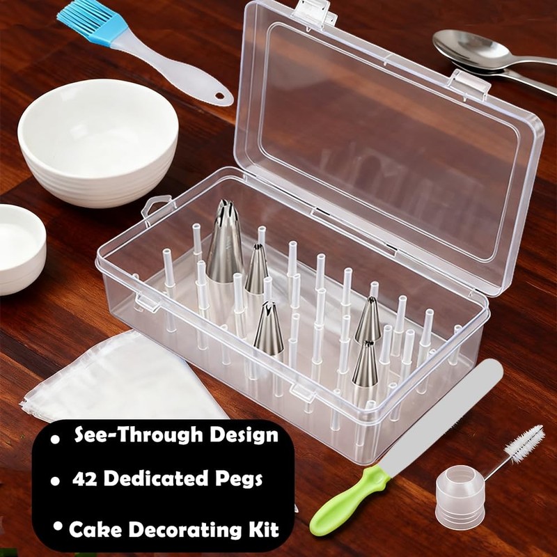 Piping Tip Box with Cake Decorating Kit, 42 Pegs Piping Tip Set Organizer Cas... gallery