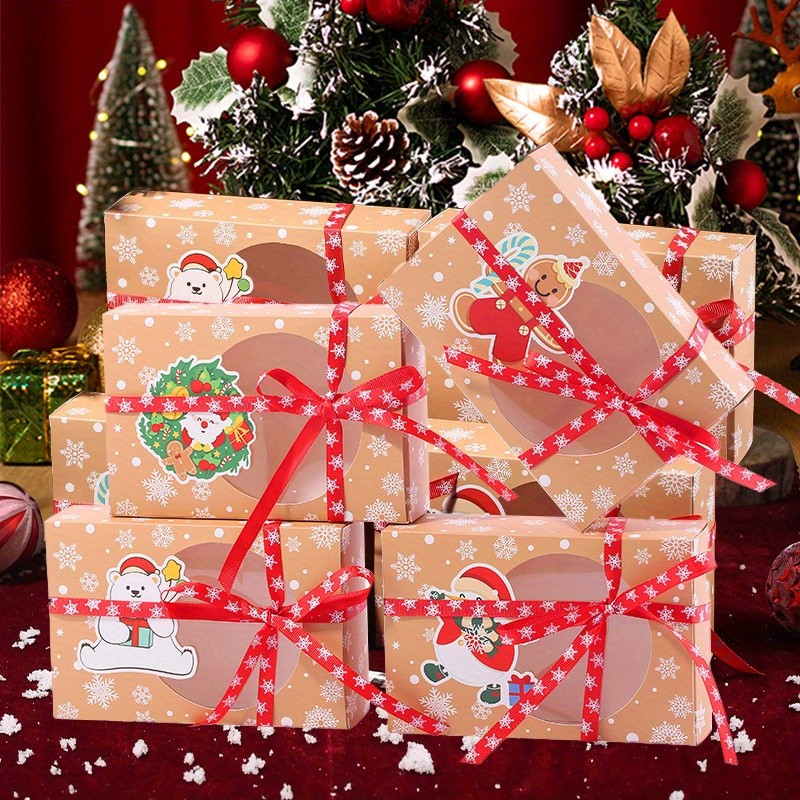 12PCS Kraft Paper Window Cookie Boxes w/Ribbon Christmas Candy Treat Storage Tin gallery