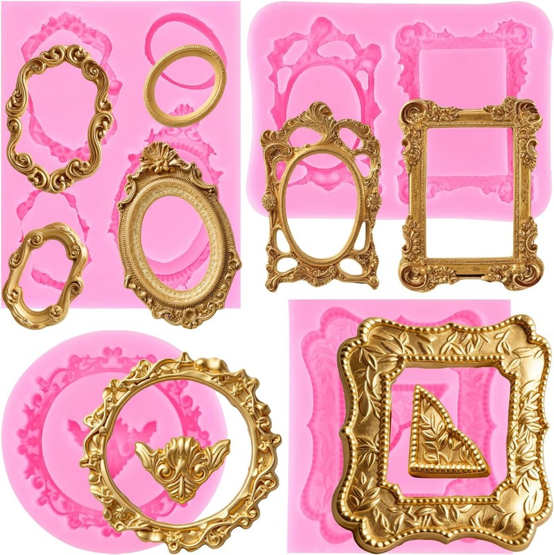 4PCS Picture Frame Silicone Molds Baroque Fondant Molds for Cake Decorating