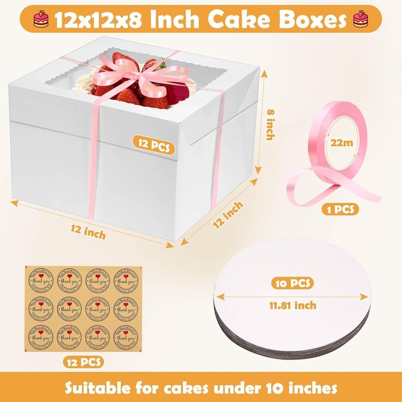 Cake Boxes 12 Inch with Window Large Square Cardboard Box for Multi Layer Cakes gallery