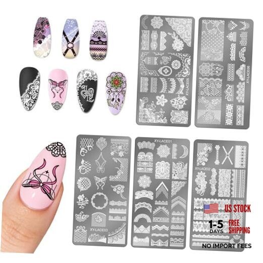 5pcs Lace Flower Design Nail Stamping Plate Kit with Nail Stamper, Bow A11