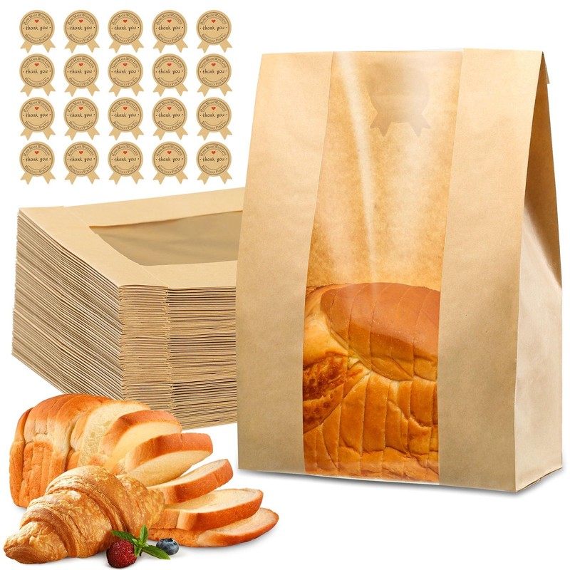 25 Pcs Bread Bags for Homemade Bread, Sourdough Paper Bags With Window, 50%