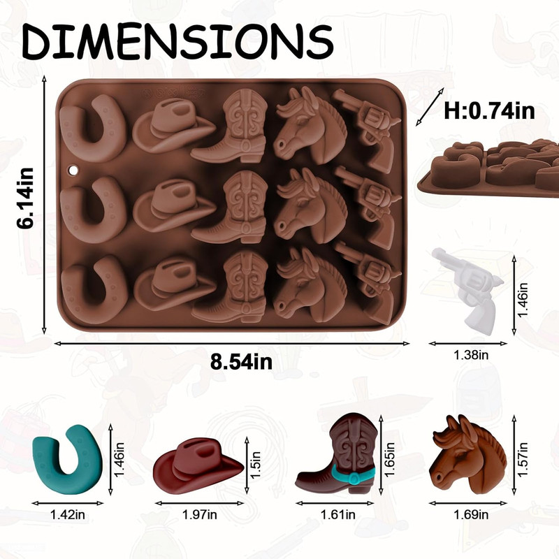 2 Pcs Western Cowboy Candy Silicone Molds Horse Boot Hat Saddle 15 Cavity for Ch gallery