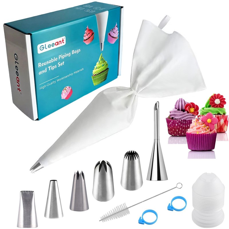 Reusable Cotton Piping Bags and Tips Set- Frosting Piping Kit for Baking 6pcs…