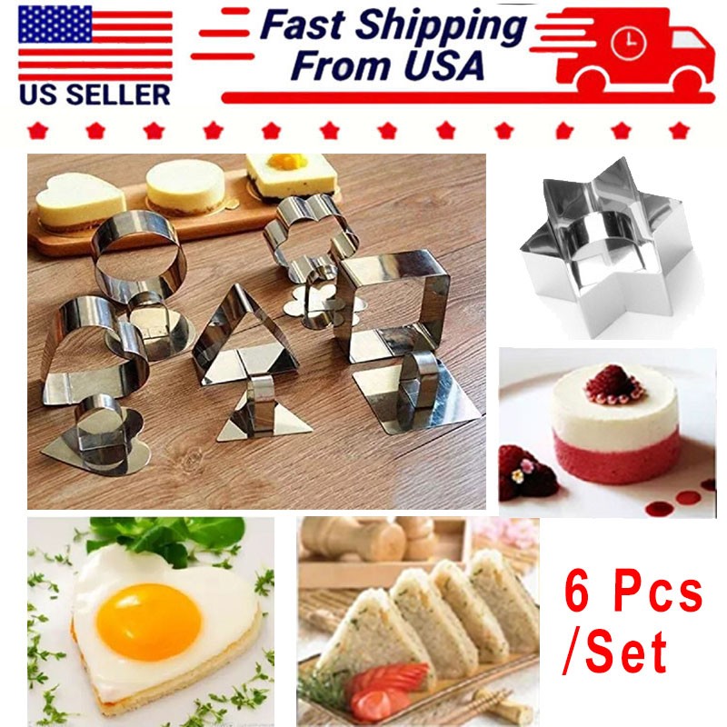 Set of 6 Stainless Steel Cake Rings Mousse Rings Rice Ball Molds with Push Plate