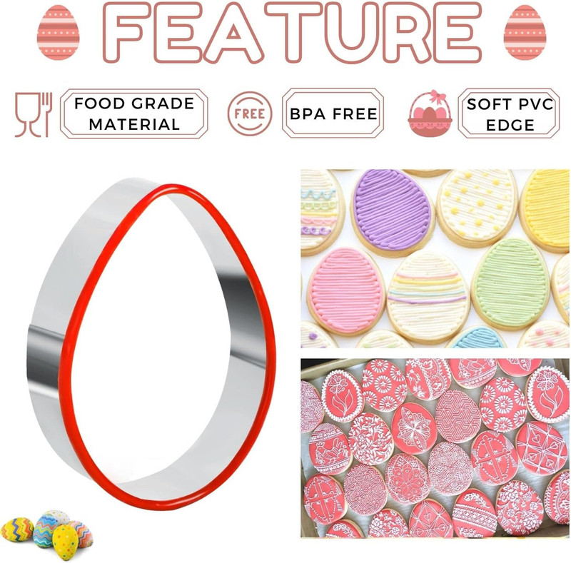 Crethinkaty 3 Pieces Egg Cookie Cutter Set for Baking Easter Egg Shape with Soft gallery