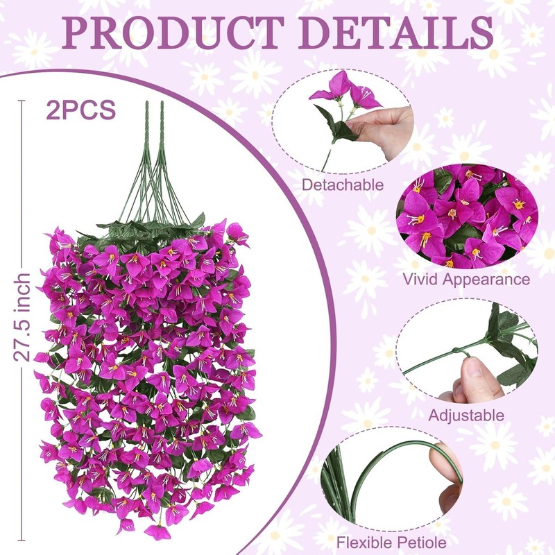 Artificial Bougainvillea Flowers Plants for Outdoors Decoration, 2 Pcs Faux Silk gallery