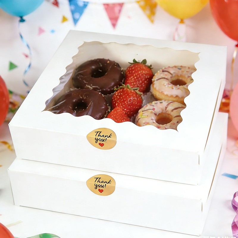 50pcs Cookie Boxes 9x9x2.5 Inches White Bakery with Window,Professional Pastr... gallery
