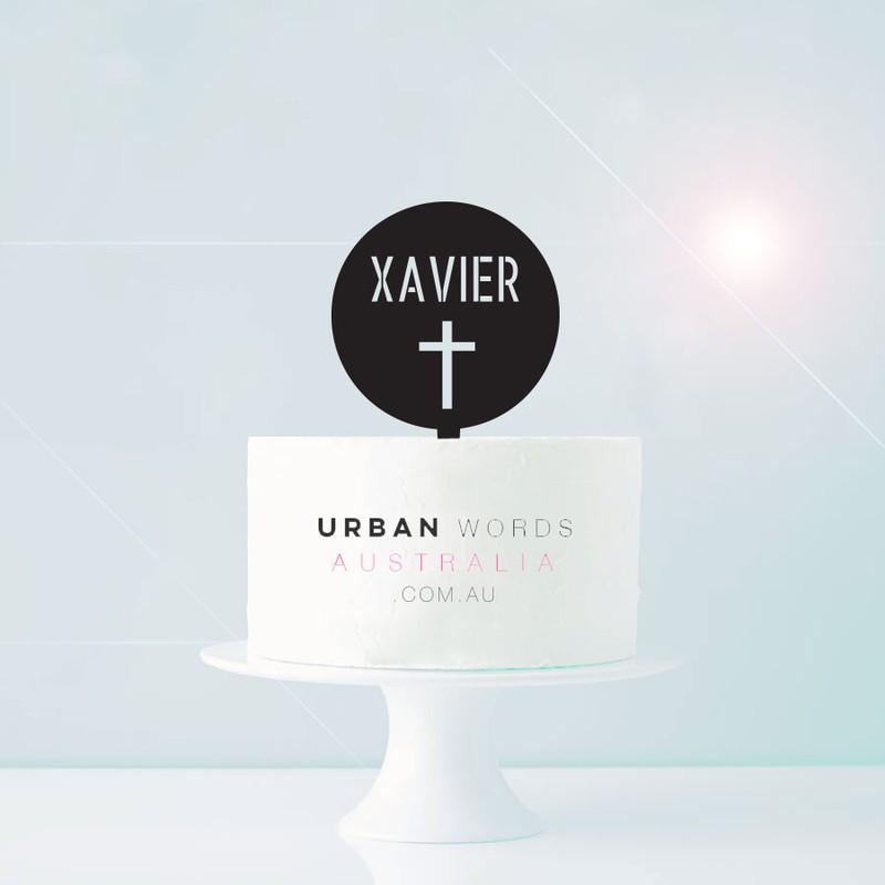 Circle Name + Cross – Cake Topper