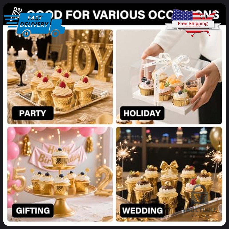 50 Pack EUSOAR Gold Aluminum Foil Cupcake Liners 3.5 Oz Baking Cups gallery
