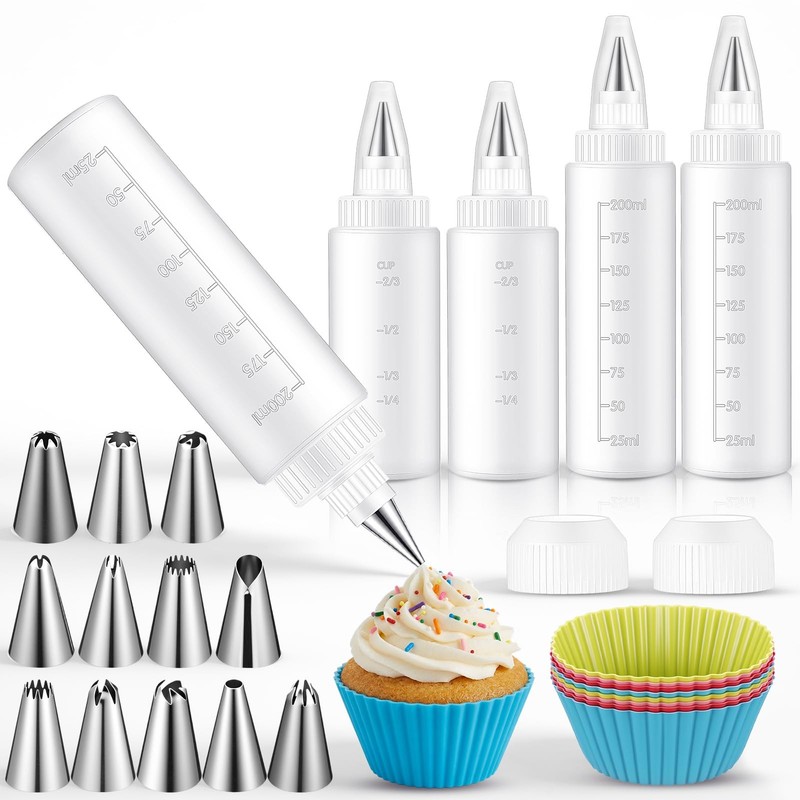 4 Pcs Piping Bottles for Icing Cookie Decorating Supplies Plastic 4 oz & 8 oz…