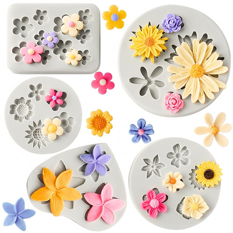 5PCS Silicone Flower Molds, Non-Stick Daisy Sunflower Fondant Chocolate Molds…