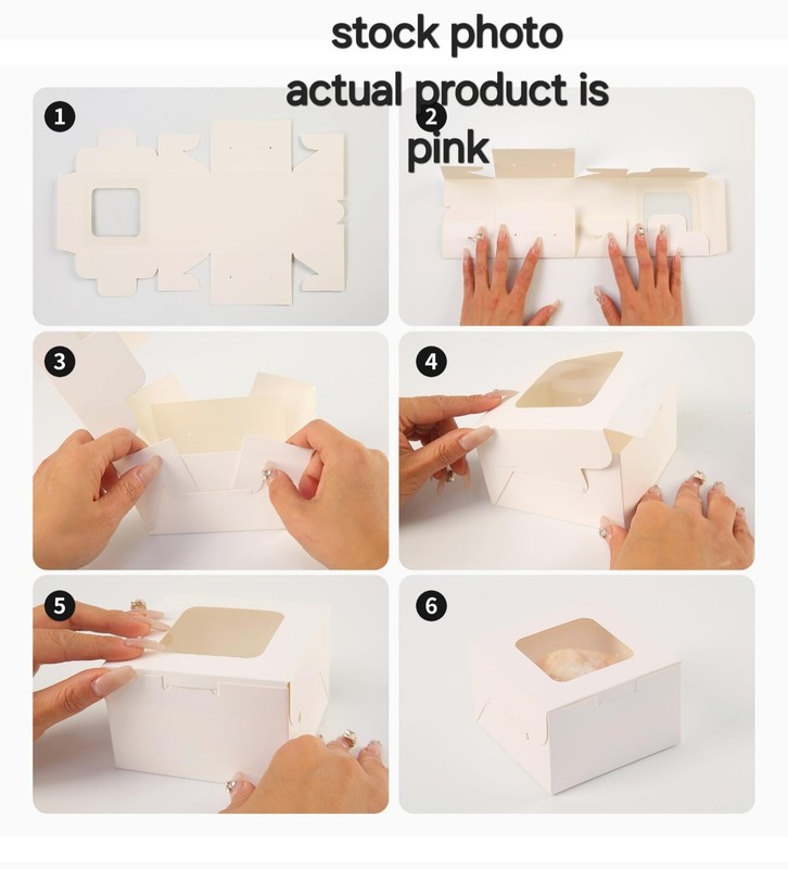 50 Pack Pink Mini Bakery Dessert Boxes with Window for Treats Cookies, 5 x 5 X 3 gallery