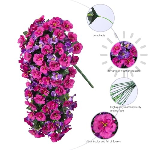 Fake Hibiscus Artificial Hanging Flowers Plants 2 pcs A-dark Purple + Fuchsia gallery