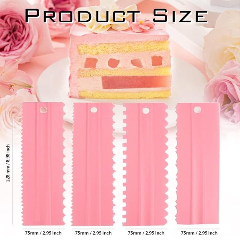 Cake Scrapers Set Pink Decorating Comb and Icing Smoother, Plastic Sawtooth S... gallery