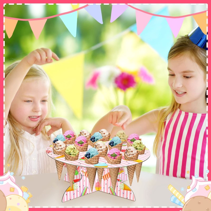2 Pack 16 Holes Ice Cream Cone Holder Stand Decoration Cardboard Ice Cream Ta... gallery