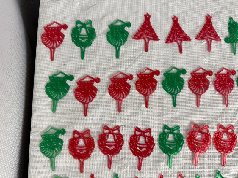 Vintage Plastic Christmas Cupcake Picks Lot Santa Clause Tree Wreath Stockings gallery