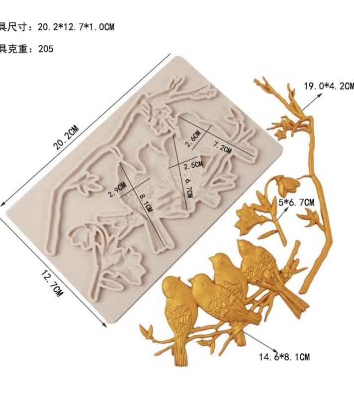 3 Pc Bird Branch Silicone Cake Mold Surround Leaf Decoration Light Gray gallery