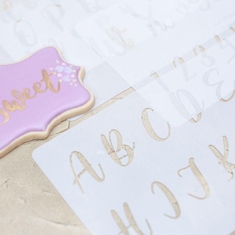 Lacupella Calligraphy Cursive Alphabet Letter Number Cake Acrylic Stencil 1.5 In gallery
