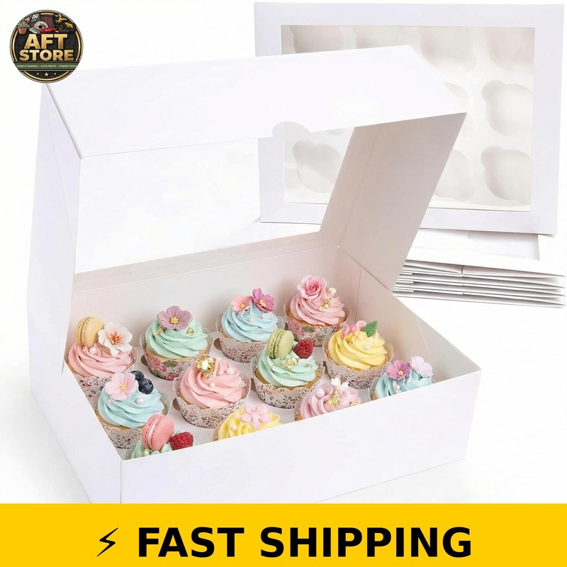 VGOODALL 12 Count Cupcake Boxes – 6 PCS Container with Window