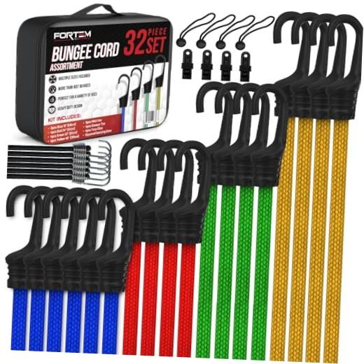 Bungee Cord Assortment, 32pk Pack of 32 Standard (10″, 18″, 24″, 32″, 40″)