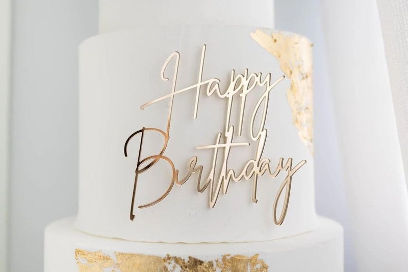 1PCS Happy Birthday Cake Topper,Gold Mirror Acrylic Boy or Girl Cake Sign