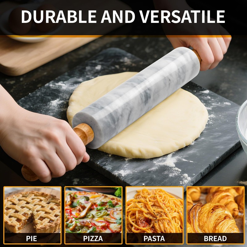 16.7 Inches Marble Rolling Pin for Baking with Wooden Handles & Wooden Cradle... gallery