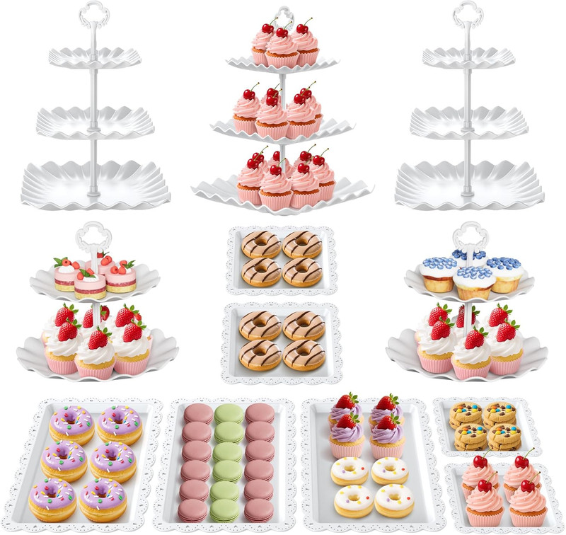 12Pcs Dessert Table Display Set, Cupcake Stand, 3-Tier Cup Cake Tower Stands & 2