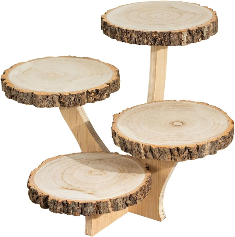 15 in Brown 4 Tier round Natural Wood Cupcake Dessert Stand | Wooden Cup Cake St