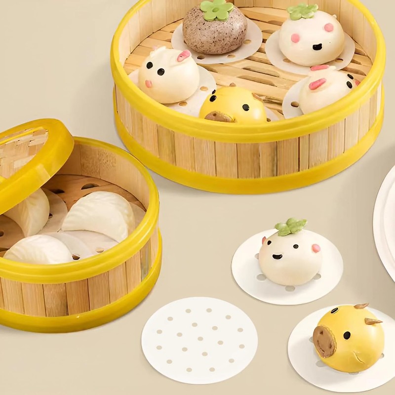 400 Pcs Air Fryer Liners, 4 inches Bamboo Steamer Liners, Parchment Steaming gallery