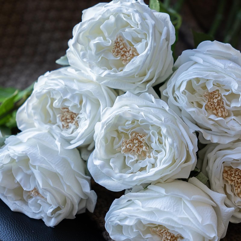 DUYONE 4pcs White Artificial Roses Fake Flowers Home Decor Real Touch Lifelike gallery