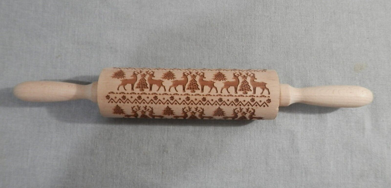 Wooden Christmas Engraved Rolling Pin Wooden Laser Cut Pattern Tree/Deer 14″