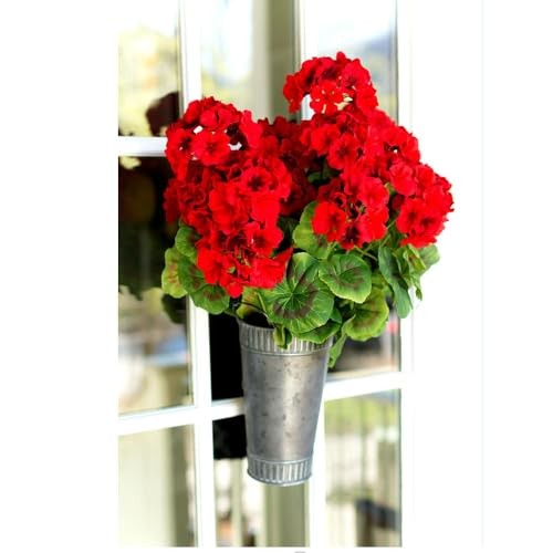 Artificial Geranium Silk Flower Bush Red 19 Inches Faux Geranium Flowers Plant gallery
