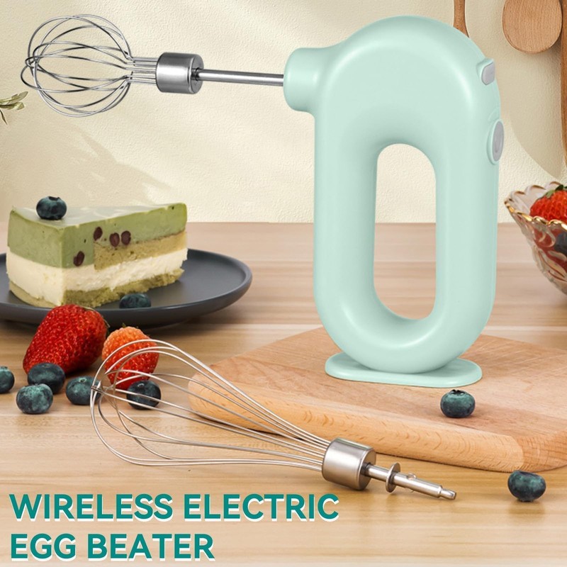 Green 4 Speed Electric Hand Mixer Cordless USB Rechargeable 1500mAh Beater gallery