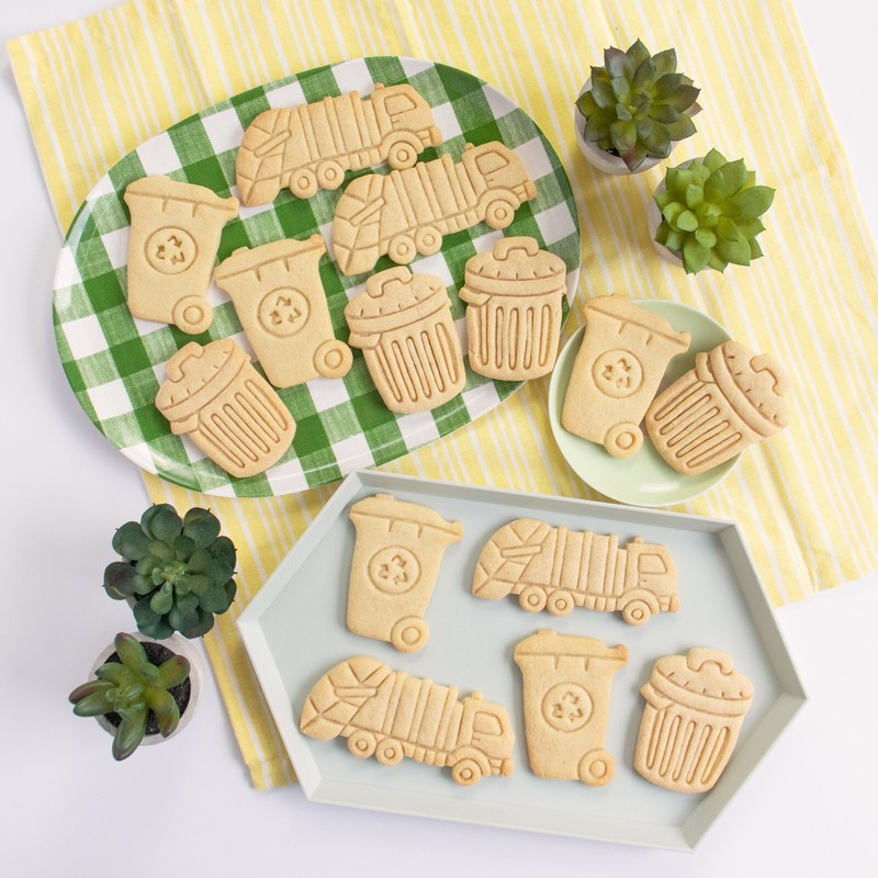 3 Garbage Cookie Cutters: Rubbish Bin, Trash Truck, Recycling Wheelie earth day gallery