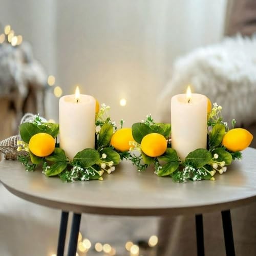 4 Pcs 9 Inch Mini Lemon Wreaths with Ribbon Bows for Kitchen Candleholder gallery
