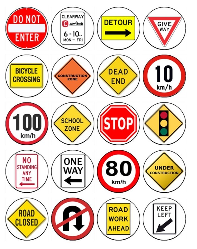 Road Signs Cupcake Toppers Edible Wafer Traffic Sign Theme Cake Decorations