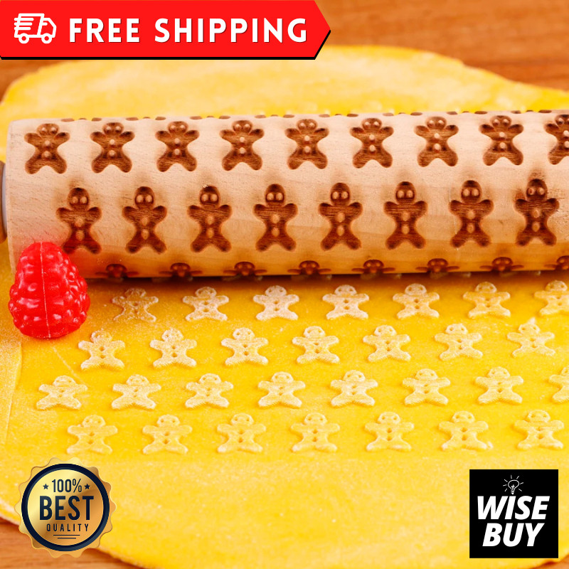 Wooden Christmas Embossed Rolling Pin + Backing Set Gift gallery