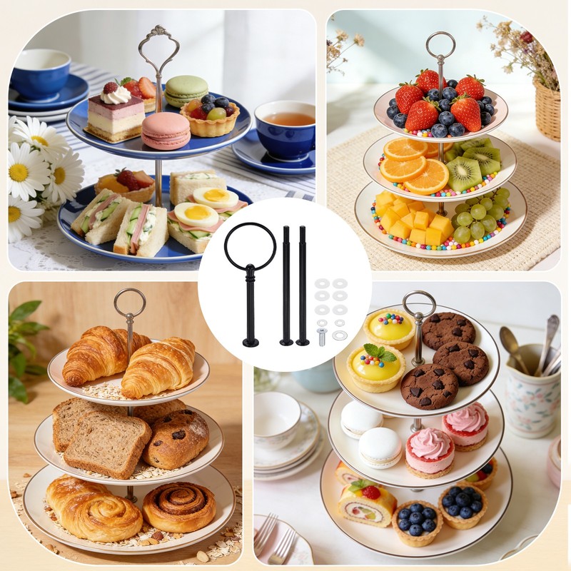 3 Level Cake Tray with Handle, Round, Black gallery