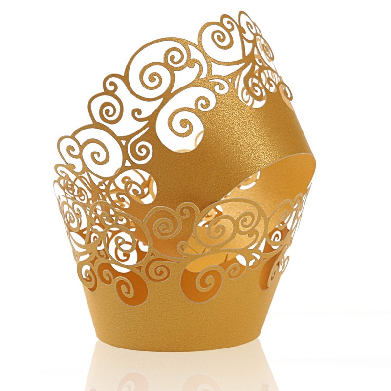 Cupcake Wrappers 50 Pack Filigree Artistic Laser Cut Baking Cups Gold